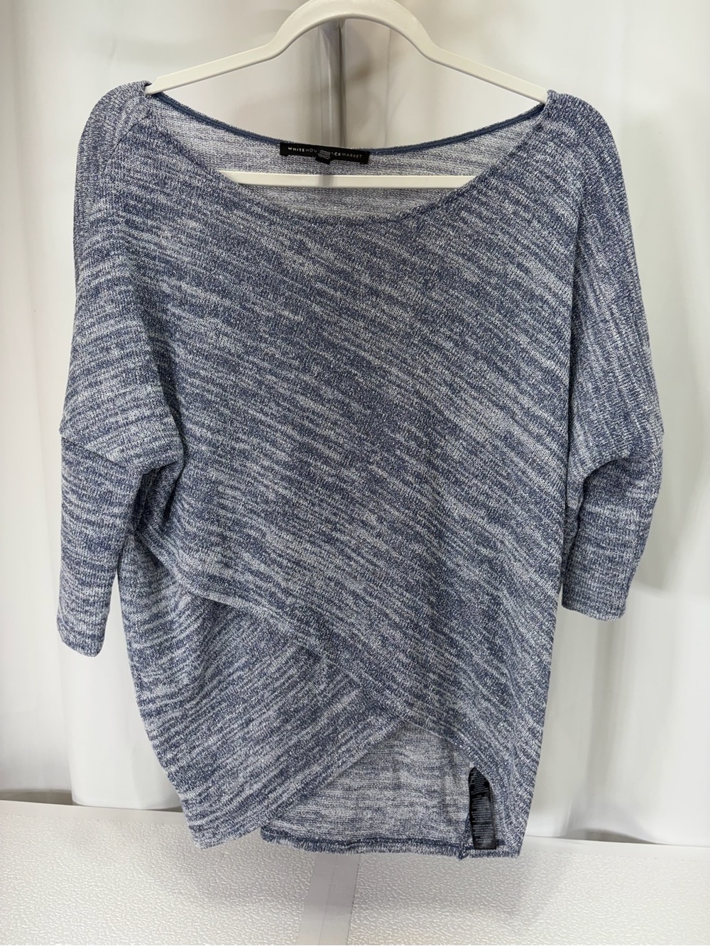 White House Black Market Blue Marled Off-the-Shoulder Sweater Tunic 4131